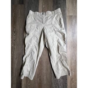 Chico's Cropped Utility Pants Womens 1 Tan Khaki Stretch Paneled Casual 2396